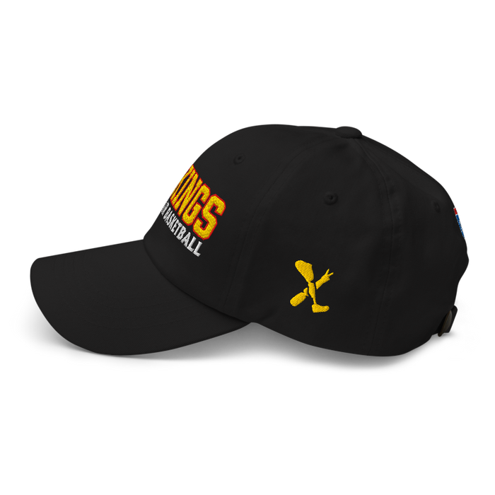 Left side angle of the MAS Kansas City Kings Wheelchair Basketball KC Kings Black Dad Hat against a white background