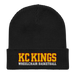 Front angle of the MAS Kansas City Kings Wheelchair Basketball KC Kings Black Organic Beanie laid flat against a white background
