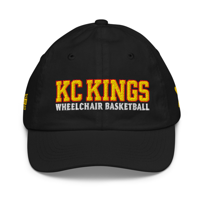 Front angle of the MAS Kansas City Kings Wheelchair Basketball KC Kings Black Youth Dad Hat against a white background