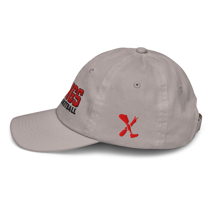 Left side angle of the MAS Kansas City Kings Wheelchair Basketball KC Kings Grey Youth Dad Hat against a white background
