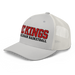 Front left angle of the MAS Kansas City Kings Wheelchair Basketball KC Kings Silver Curved Bill Trucker Snapback against a white background