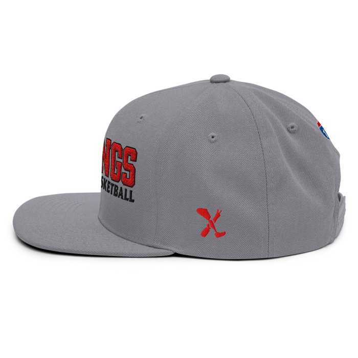 Left side angle of the MAS Kansas City Kings Wheelchair Basketball KC Kings Silver Flat Bill Snapback against a white background