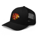 Front left angle of the MAS Kansas City Kings Wheelchair Basketball Lion Black Curved Bill Trucker Snapback against a white background