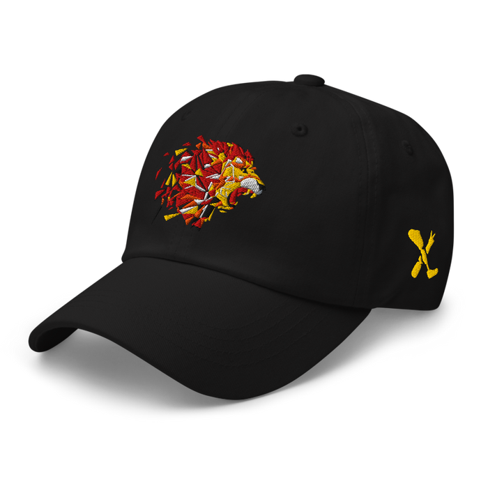 Front left angle of the MAS Kansas City Kings Wheelchair Basketball Lion Black Dad Hat against a white background