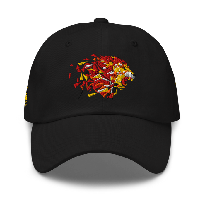 Front angle of the MAS Kansas City Kings Wheelchair Basketball Lion Black Dad Hat against a white background