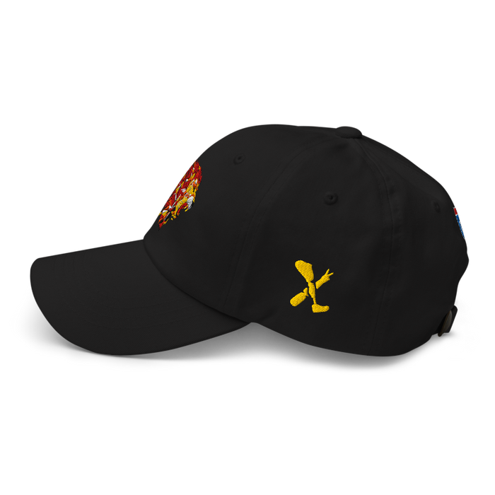 Left side angle of the MAS Kansas City Kings Wheelchair Basketball Lion Black Dad Hat against a white background