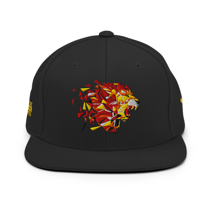 Front angle of the MAS Kansas City Kings Wheelchair Basketball Lion Black Flat Bill Snapback against a white background