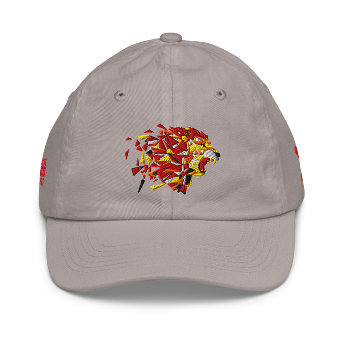 Front angle of the MAS Kansas City Kings Wheelchair Basketball Lion Grey Youth Dad Hat against a white background