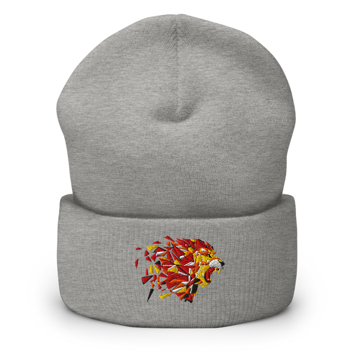 Front angle of the MAS Kansas City Kings Wheelchair Basketball Lion Heather Grey Beanie against a white background