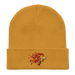Front angle of the MAS Kansas City Kings Wheelchair Basketball Lion Mustard Yellow Organic Beanie laid flat against a white background