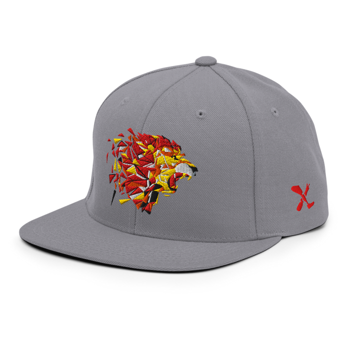 Front left angle of the MAS Kansas City Kings Wheelchair Basketball Lion Silver Flat Bill Snapback against a white background