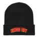 Front angle of the MAS Kansas City Wheelchair Football Arch Black Organic Beanie laid flat against a white background