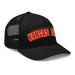 Front right angle of the MAS Kansas City Wheelchair Football Arch Black Curved Bill Trucker Snapback against a white background