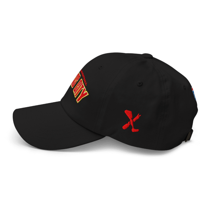 Left side angle of the MAS Kansas City Wheelchair Football Arch Black Dad Hat against a white background