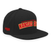 Front right angle of the MAS Kansas City Wheelchair Football Arch Black Flat Bill Snapback against a white background