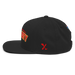 Left side angle of the MAS Kansas City Wheelchair Football Arch Black Flat Bill Snapback against a white background