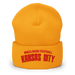 Front angle of the MAS Kansas City Wheelchair Football Arch Gold Beanie against a white background