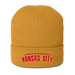 Front angle of the MAS Kansas City Wheelchair Football Arch Mustard Yellow Organic Beanie against a white background