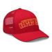 Front right angle of the MAS Kansas City Wheelchair Football Arch Red Curved Bill Trucker Snapback against a white background