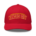 Front angle of the MAS Kansas City Wheelchair Football Arch Red Curved Bill Trucker Snapback against a white background