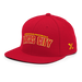 Front left angle of the MAS Kansas City Wheelchair Football Arch Red Flat Bill Snapback against a white background