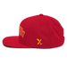 Left side angle of the MAS Kansas City Wheelchair Football Arch Red Flat Bill Snapback against a white background