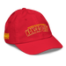 Front right angle of the MAS Kansas City Wheelchair Football Arch Youth Red Dad Hat against a white background