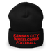 Front angle of the MAS Kansas City Wheelchair Football Black & Red Beanie against a white background