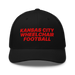 Front angle of the MAS Kansas City Wheelchair Football Black & Red Curved Bill Trucker Snapback against a white background