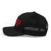 Left side angle of the MAS Kansas City Wheelchair Football Black & Red Curved Bill Trucker Snapback against a white background