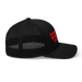Right side angle of the MAS Kansas City Wheelchair Football Black & Red Curved Bill Trucker Snapback against a white background