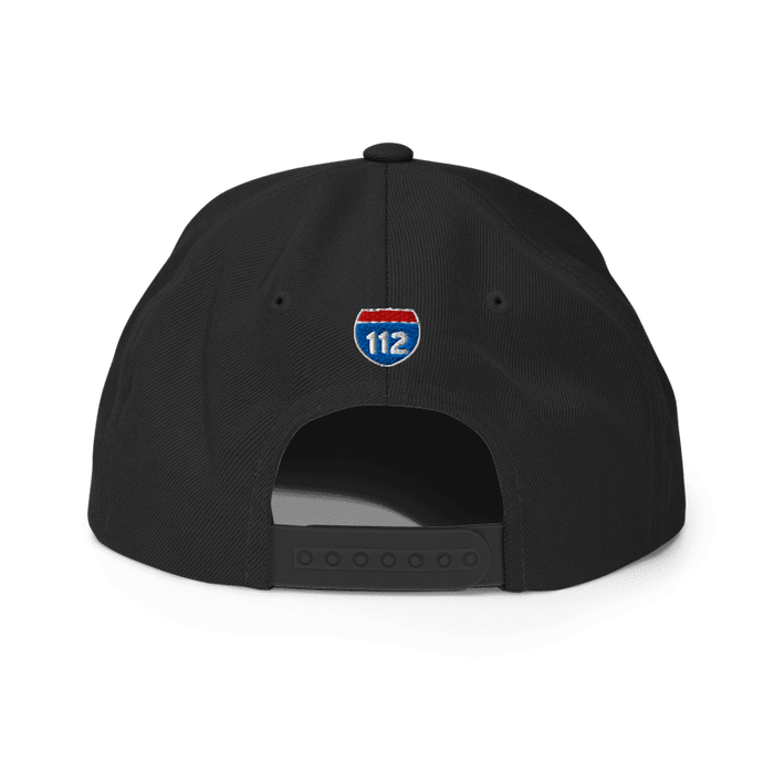 Back angle of the MAS Kansas City Wheelchair Football Black & Red Flat Bill Snapback against a white background
