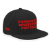Front right angle of the MAS Kansas City Wheelchair Football Black & Red Flat Bill Snapback against a white background