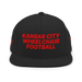 Front angle of the MAS Kansas City Wheelchair Football Black & Red Flat Bill Snapback against a white background