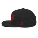 Left side angle of the MAS Kansas City Wheelchair Football Black & Red Flat Bill Snapback against a white background