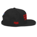 Right side angle of the MAS Kansas City Wheelchair Football Black & Red Flat Bill Snapback against a white background