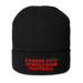 Front angle of the MAS Kansas City Wheelchair Football Black & Red Organic Beanie against a white background
