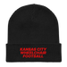 Front angle of the MAS Kansas City Wheelchair Football Black & Red Organic Beanie laid flat against a white background