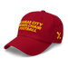 Front left angle of the MAS Kansas City Wheelchair Football Cranberry & Gold Dad Hat against a white background