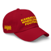 Front right angle of the MAS Kansas City Wheelchair Football Cranberry & Gold Dad Hat against a white background