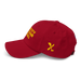 Left side angle of the MAS Kansas City Wheelchair Football Cranberry & Gold Dad Hat against a white background