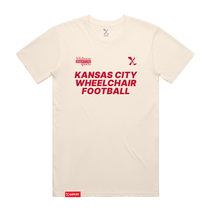 MAS Kansas City Wheelchair Football Ecru & Red T-Shirt on a white background