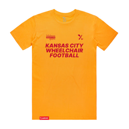 MAS Kansas City Wheelchair Football Gold & Red T-Shirt on a white background