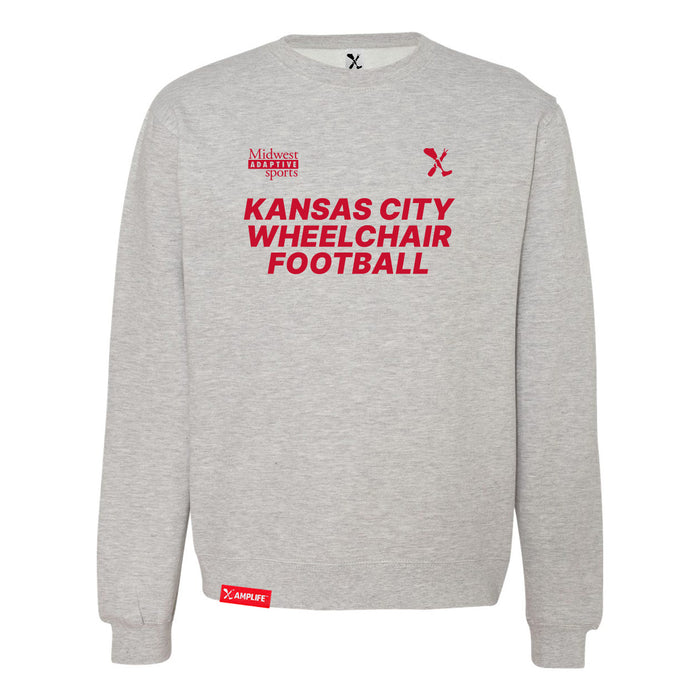 MAS Kansas City Wheelchair Football Heather Grey & Red Crewneck Sweatshirt on a white background