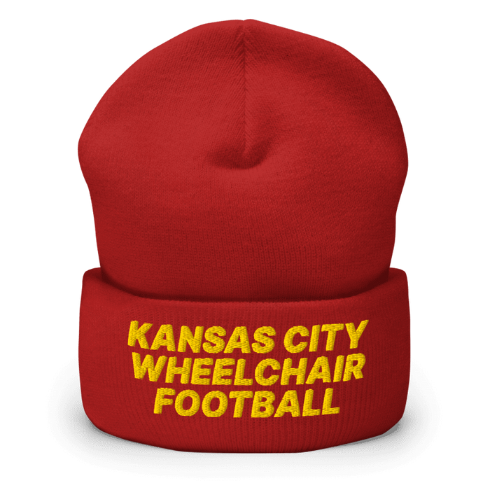 Front angle of the MAS Kansas City Wheelchair Football Red & Gold Beanie against a white background