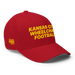 Front right angle of the MAS Kansas City Wheelchair Football Red & Gold Flexfit Curved Bill Fitted against a white background