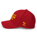 Left side angle of the MAS Kansas City Wheelchair Football Red & Gold Flexfit Curved Bill Fitted against a white background