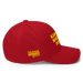 Right side angle of the MAS Kansas City Wheelchair Football Red & Gold Flexfit Curved Bill Fitted against a white background