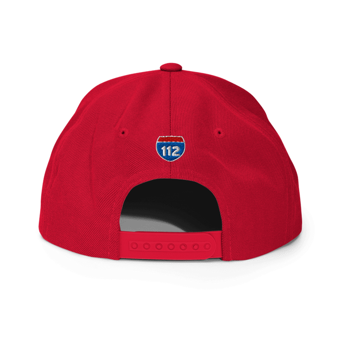 Back angle of the MAS Kansas City Wheelchair Football Red & Gold Flat Bill Snapback against a white background