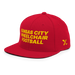 Front left angle of the MAS Kansas City Wheelchair Football Red & Gold Flat Bill Snapback against a white background